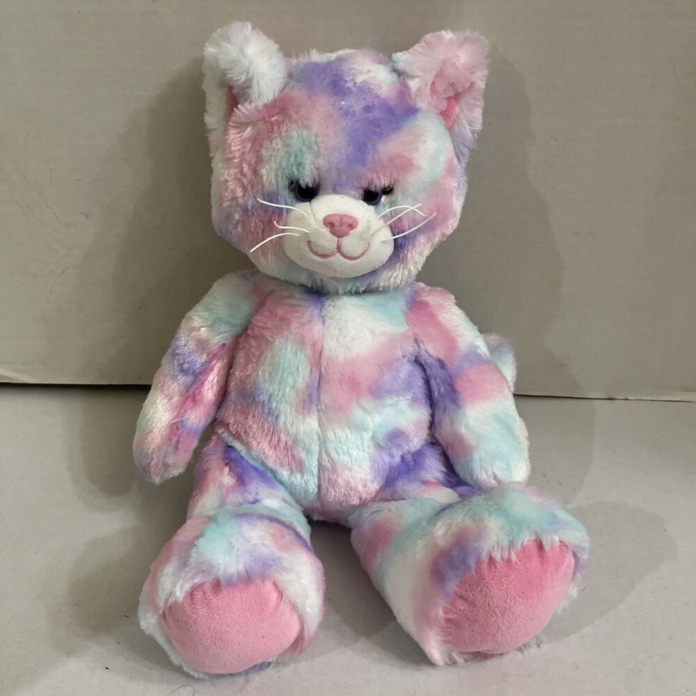 Build A Bear Pastel Swirl Tie Dye Kitty Cat Plush Pink Purple Blue 16” BAB